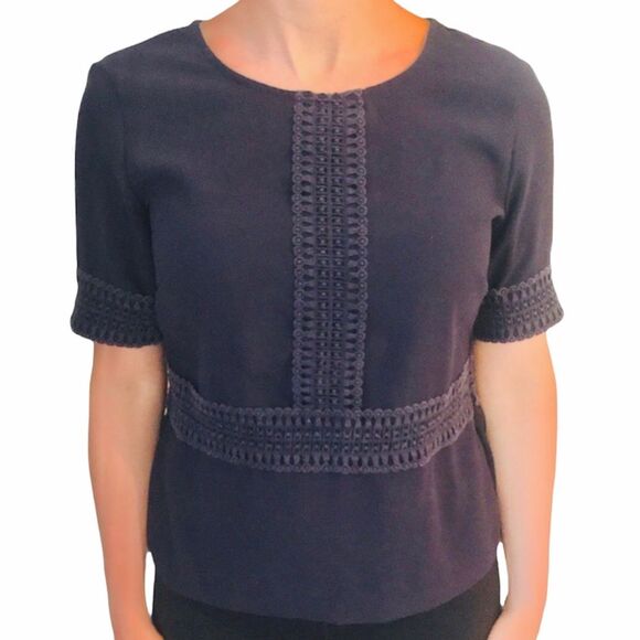Ann Taylor Navy Embroidered Blouse - Picture 3 of 16